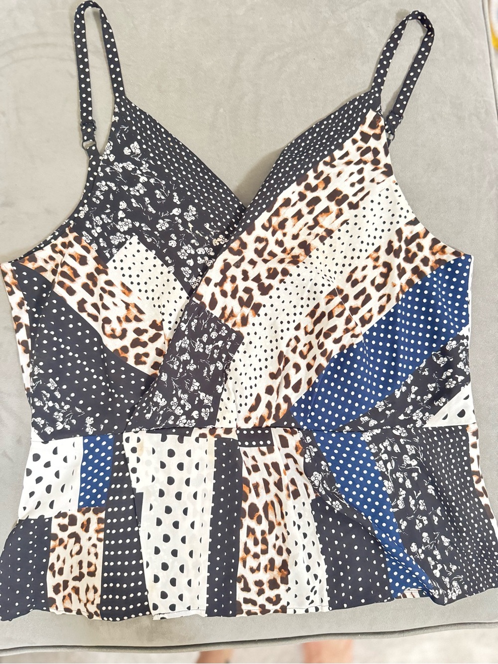 CAbi🔹Patchwork Animal Print & Polka Dot Cami Top